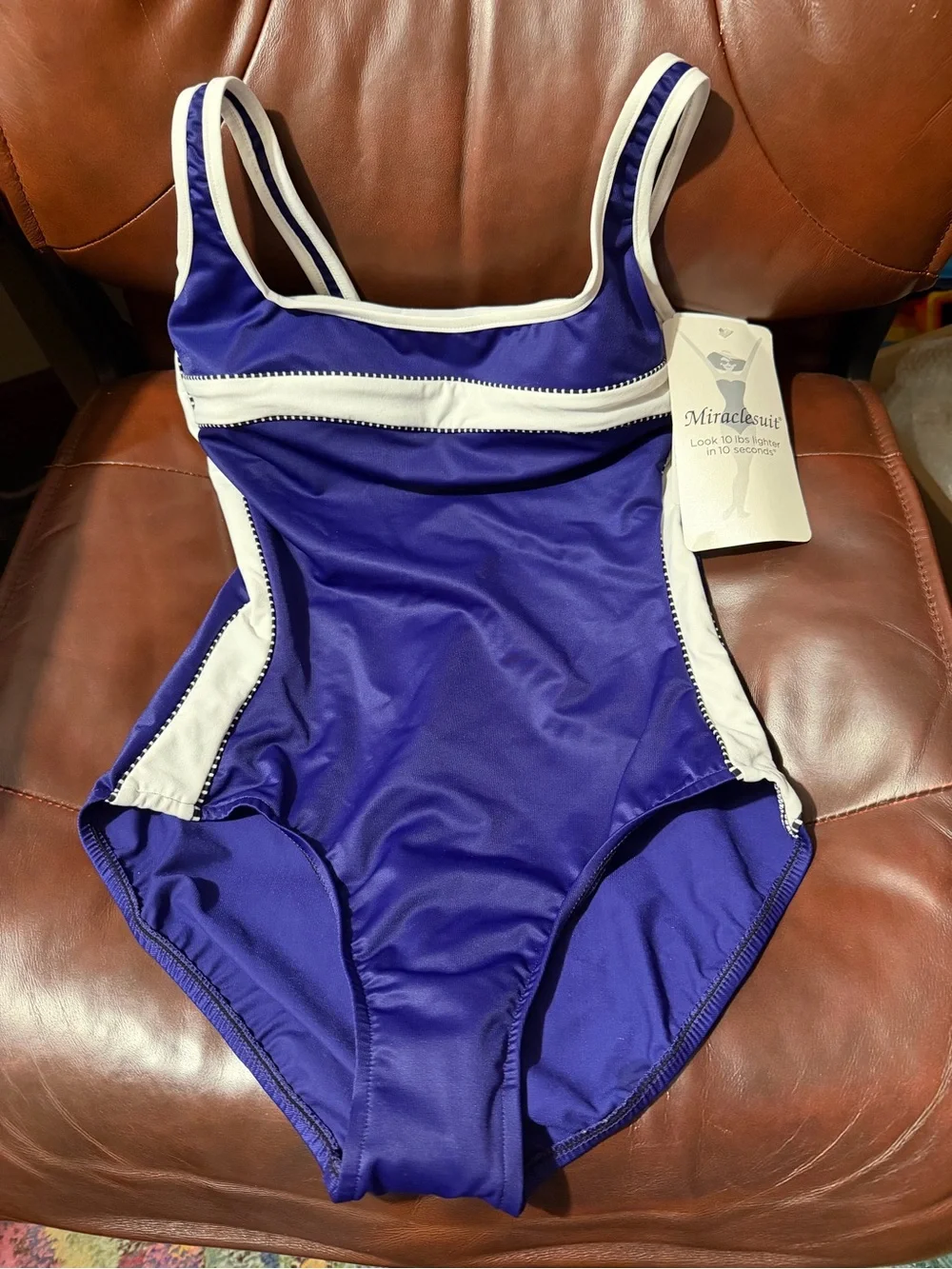 Miraclesuit Blue White Slimming One Piece Swimsuit NWT Size 12